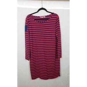 VINEYARD VINES SANKATY Shift Dress L Red Navy Blue Striped‎ Casual 100% Cotton